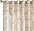Taupe Vintage Floral Linen Curtains Farmhouse 50W X 84L 2 Panels | Elisa Series by Lazzzy