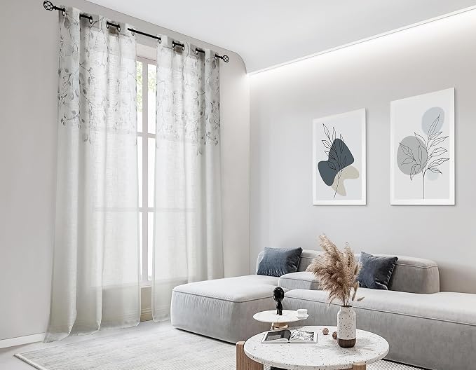 Central Park Leaf Floral Print Metallic Sheer Window Curtain Panel - Image 8