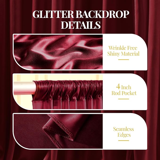 20x10ft Burgundy Glitter Backdrop Curtain - Image 4
