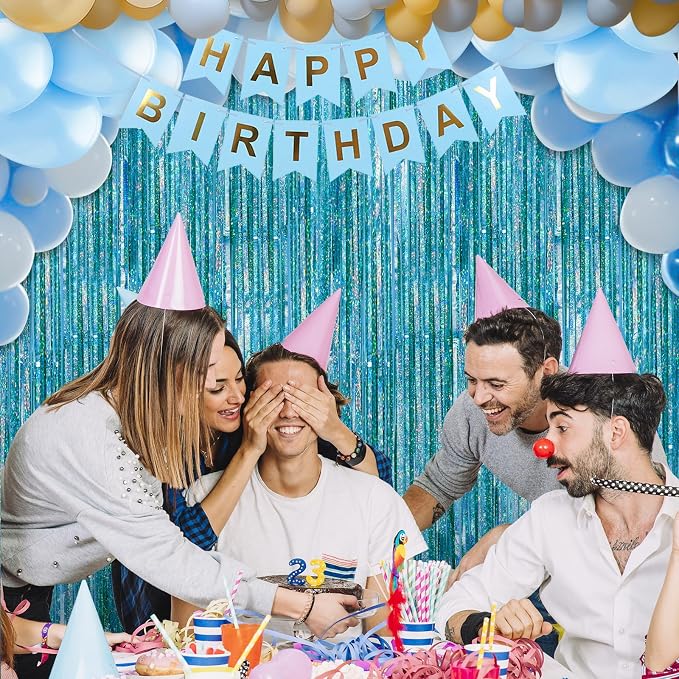 5 Pack 3.3 x 9.9 ft Holographic Blue Tinsel Streamers Party Decorations | Foil - Image 5