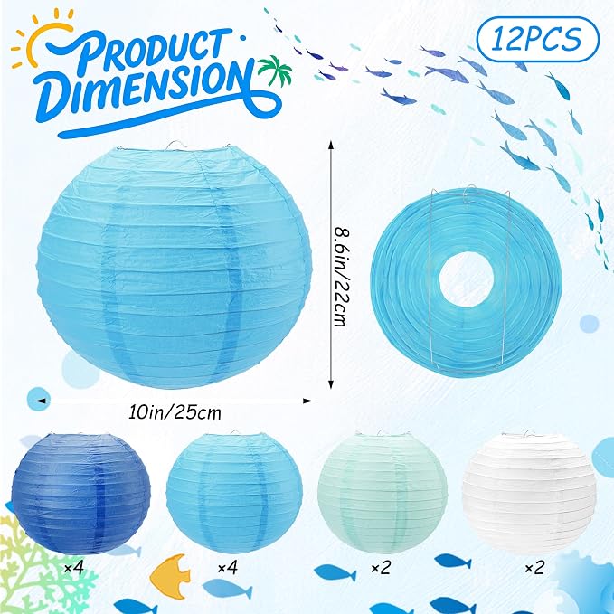 Qenk 12 Pcs Blue Paper Lanterns - Image 2