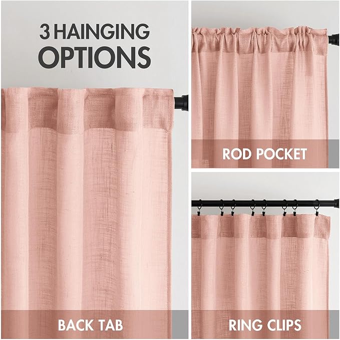 MIULEE Blush Pink Linen Curtains 52x96 Inches Long 2 Panels - Image 3