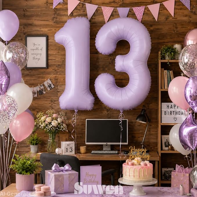 SUWEN 40 Inch Light Purple Lavender Big 13 Balloon Number Foil Helium 0-9 | - Image 3