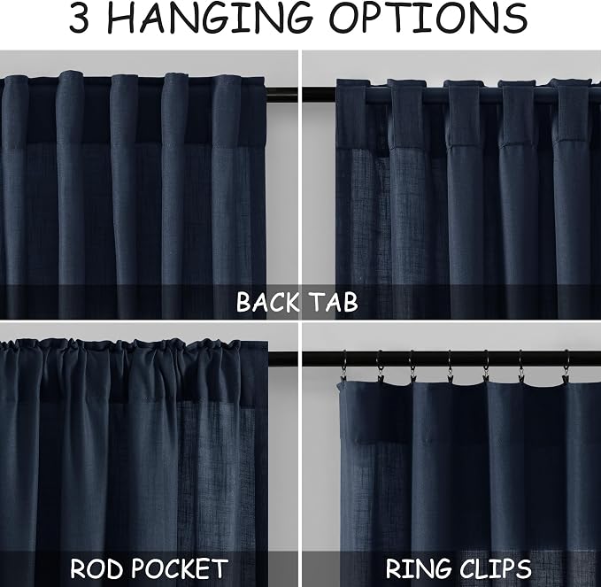 Navy Blue Linen Curtains 90 inch Length - Image 3
