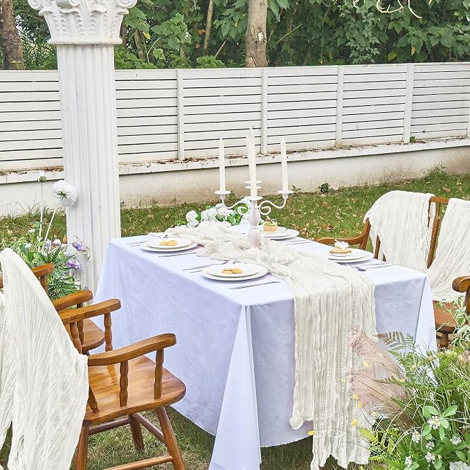IVAPUPU 2 Pcs Cheesecloth Table Runner - 10ft Ivory White Summer Boho Gauze - Image 2