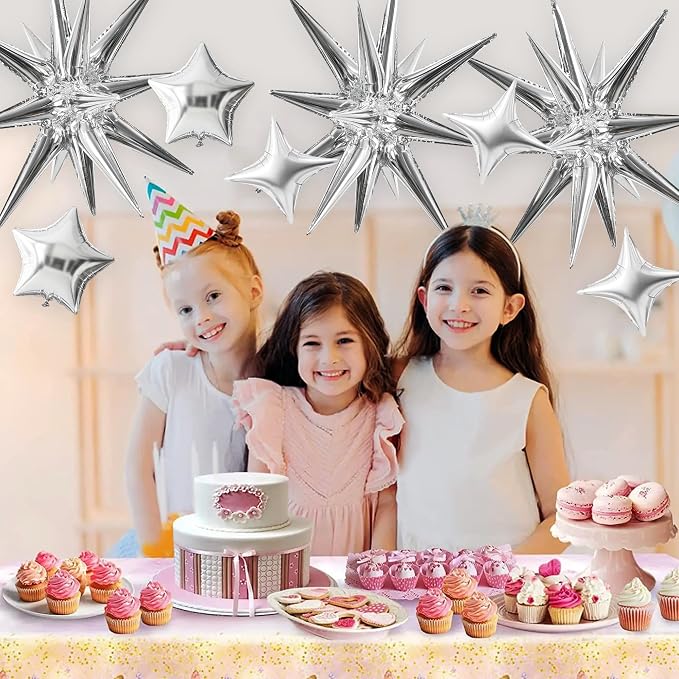 TONIFUL 22Inch 15Pcs Silver Large Explosion Star Mylar Balloons and 10Inch Four - Image 5