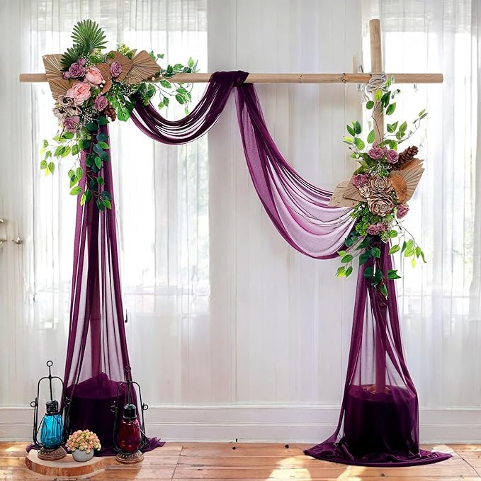 MDS Halloween Chiffon Draping Fabric - 1 Panel, 30" Wide x 100ft Long - Sheer Spooky Arbor & Canopy Drapery for Haunted House Backdrops, Party Ceilings, DIY Costumes & Themed Events - Eggplant