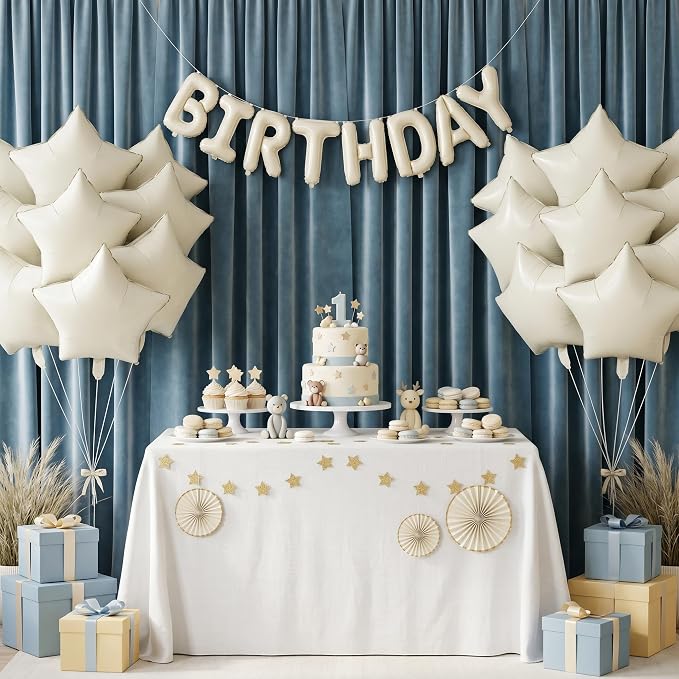 TONIFUL 15 Pcs Star Shaped Balloons 18 Inch Large Cream White Foil Balloons | - Image 6