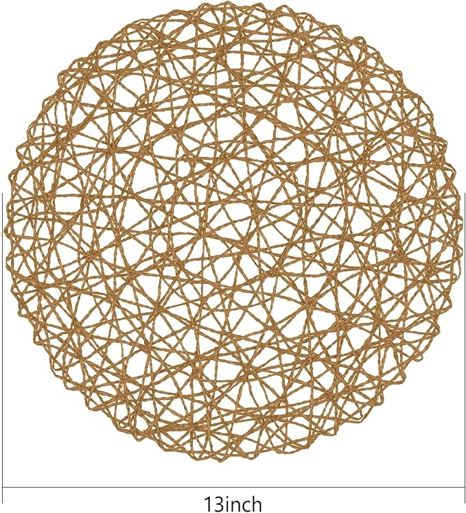 AHHFSMEI Paper Braided Round Placemats Set of 8 Natural Non-Slip Heat Resistant - Image 2