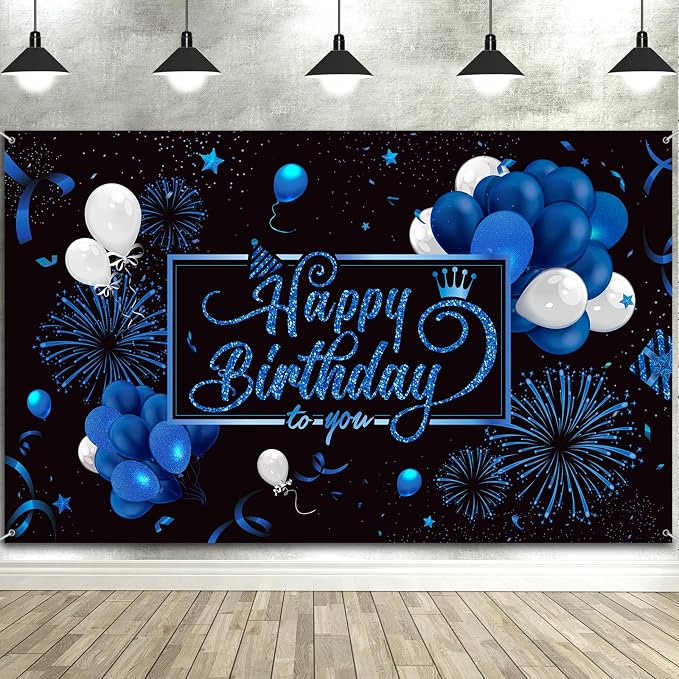 Blulu Happy Birthday Backdrop Banner Sign Poster Large Fabric Glitter Balloon by Blulu