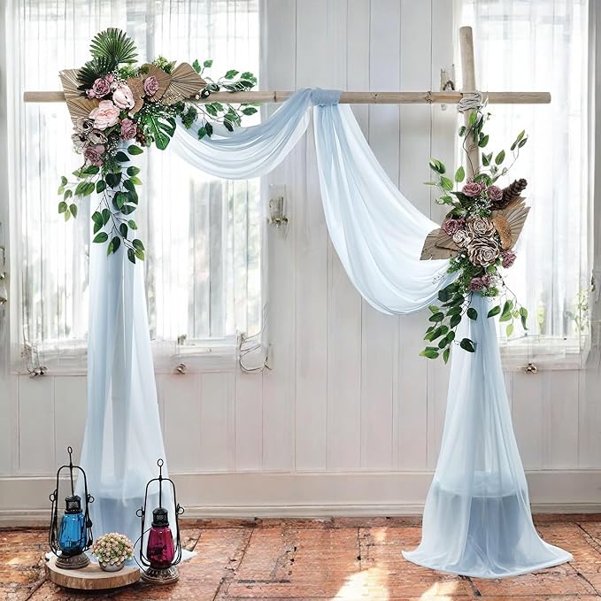 MDS Halloween Chiffon Draping Fabric - 2 Panel, 30" Wide x 30ft Long - Sheer Spooky Arbor & Canopy Drapery for Haunted House Backdrops, Party Ceilings, DIY Costumes & Themed Events - Baby Blue