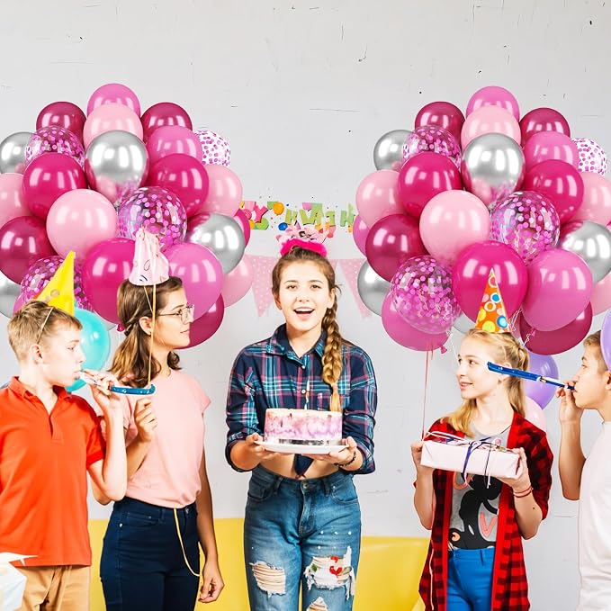 Paready Pink Balloons Set, 12 Inch Confetti Balloon Metallic Silver Party - Image 8