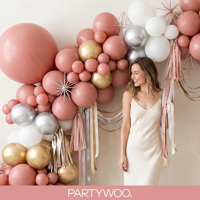 PartyWoo Dusty Pink Balloons 85pcs Dusty Rose Boho Netural Pink Color | - Image 9