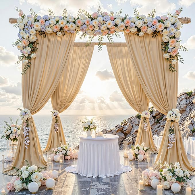 10 ft x 10 ft Wrinkle Free Champagne Backdrop Curtain by Outpain