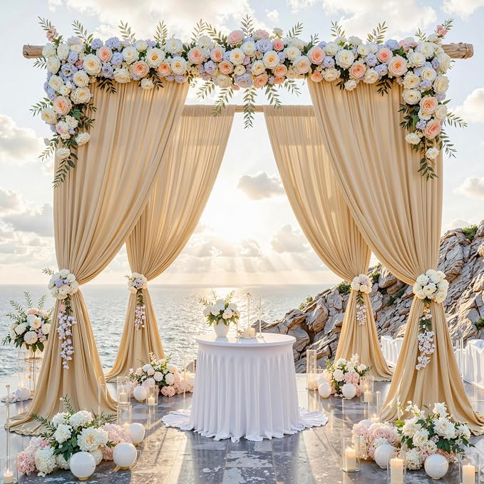 30 ft x 10 ft Wrinkle Free Champagne Backdrop Curtain - Image 4
