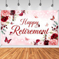 Happy Retirement Banner for Women Burgundy Floral Retirement Party Decorations by AVEZANO