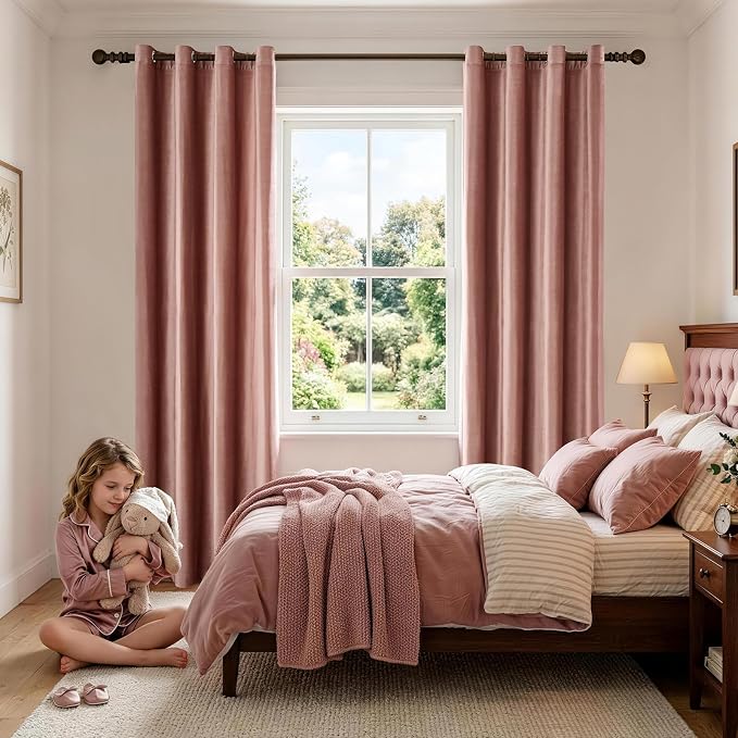 BULBUL Velvet Dusty Pink Blackout Curtains 96 inch Long - Image 3