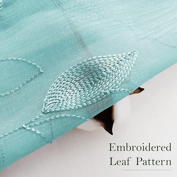 HOMEIDEAS Turquoise Aqua Sheer Curtains 52 X 96 Inches Length 2 Panels - Image 2
