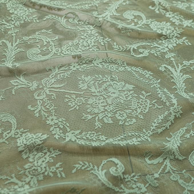 Deeprove Olive Green Boho Sheer Lace Ruffled Curtains 2 Panels Crochet 84 Inch - Image 6