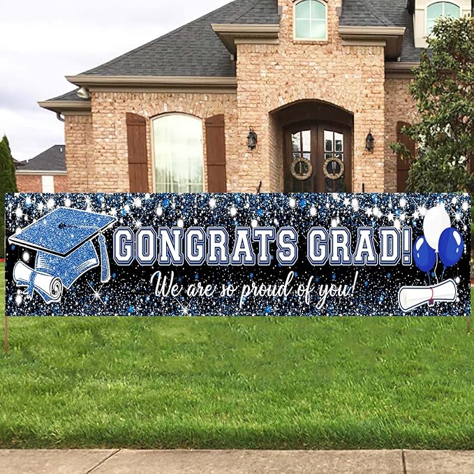 Blue Silver Graduation Party Decorations/Congrats Grad Graduation Banner Navy - Image 6