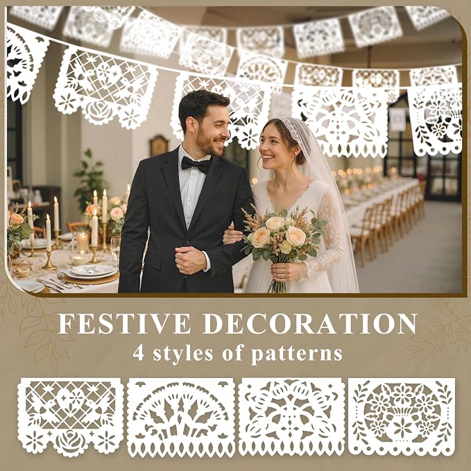DOMESTAR 8 Packs 120 FT White Papel Picado Mexican Wedding Party Decoration | - Image 6