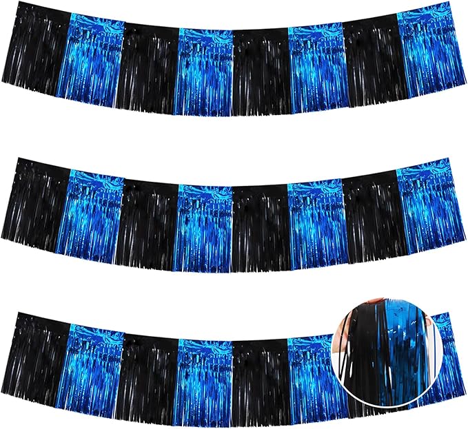 BEISHIDA Black Blue Fringe Garland Banner 30ft Wall Tinsel Foil Streamers | by Beishida