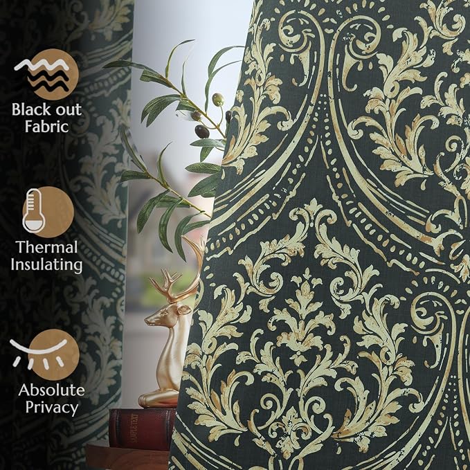 jinchan Blackout Curtains for Bedroom, Vintage Medallion Art Deco Drapes - Image 8