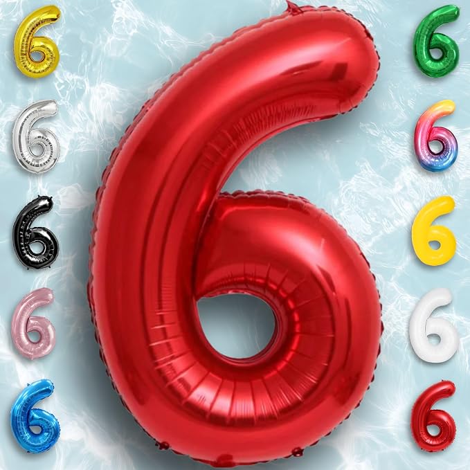 Red Number Balloon 6 Mylar Foil Balloons 40 inch - Image 5
