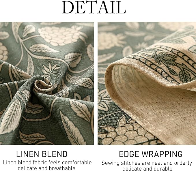 ISAENNE Designer Grayish Green Linen Round Tablecloth,Floral Elegant Stain Resistant Table Cloth,Fall Vintage Decor Tablecloths for Dining Thanksgiving Kitchen Party,Diameter 67"-Andrew A