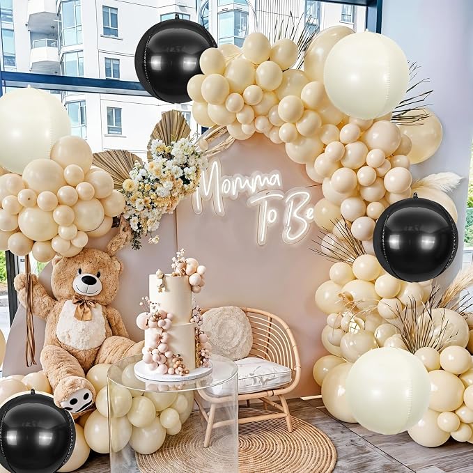 6Pcs Black Sand White Round Foil Balloons, Giant 4D Round Ball Balloon - Image 5