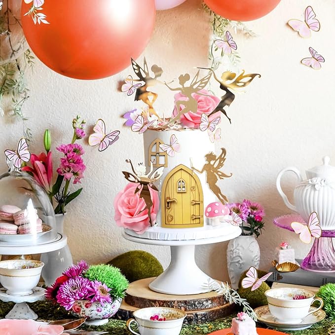 JeVenis Pink Fairy Cake Decoration Mushroom Cake Decoration Fairy Cake Decoration Garden Fairy Cake Decoration Fairy Party Supplies Fairy Party Favors