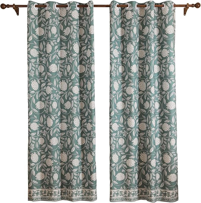 Designer Vintage Linen Printed Curtains, 2 Panels, Floral Pattern Draps - Image 4