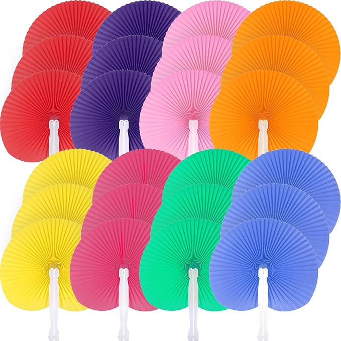 Pangda 24 Pack Folding Fans Round Paper Fans Assortment - Image 3