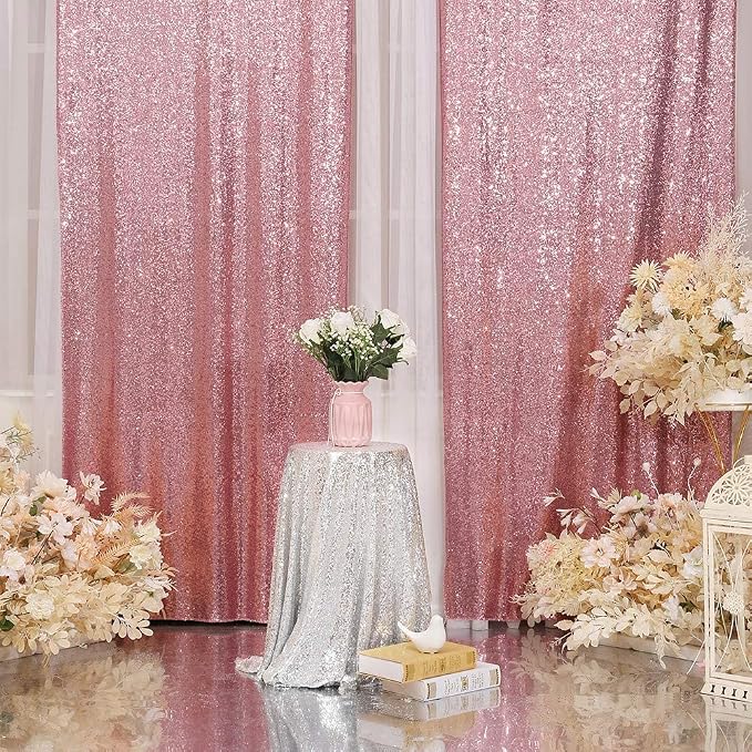Eternal Beauty Fuchsia Pink Sequin Backdrop Curtains, 4 Panels 2x8FT | 3mm - Image 4