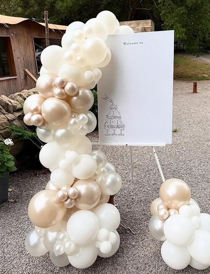 Neutral Balloon Garland Arch Kit, Boho Party Decor | Sand Pearl White Metallic - Image 3