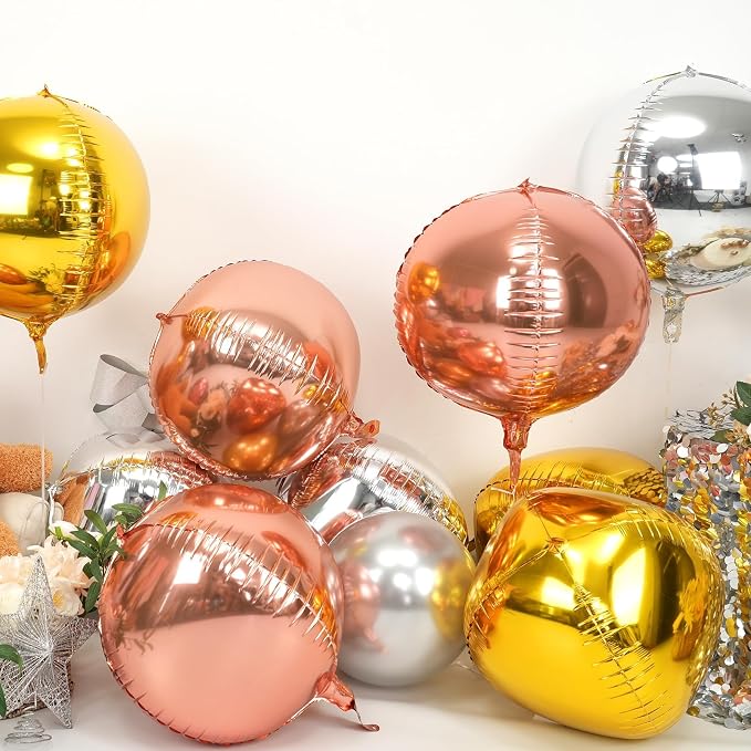 Silver Gold Rose Gold Round Foil Balloons 9 pcs, Metallic Giant 4D Round - Image 3