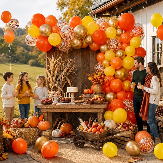 Fall Balloons 12 Inch Thanksgiving Burnt Orange Gold Confetti Balloons Set | - Image 7