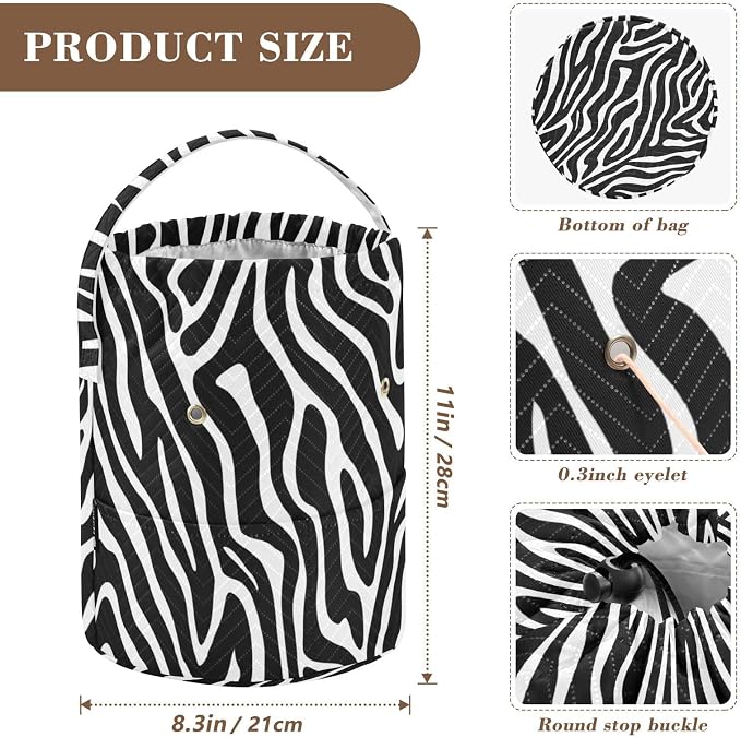 White Black Zebra Print Yarn Bag Small Crochet Bag Drawstring Yarn Storage - Image 3