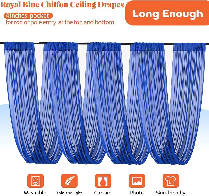 6 Panels Royal Blue Ceiling Drapes - Image 3