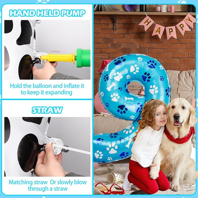 40 Inch Blue Dog Paw Birthday Balloons, Number 9 Balloons - Image 4