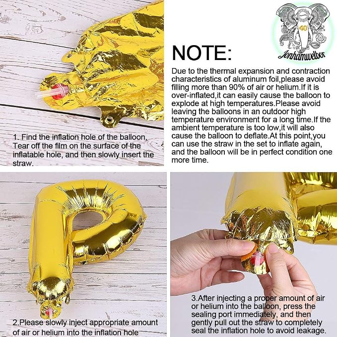 Jonhamwelbor 40 Number Balloons Gold Big Foil Mylar Giant Jumbo 40 Balloons - Image 5