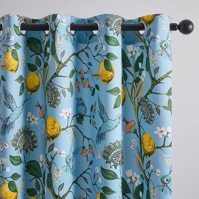 Topfinel Blue and Gold Unique Blackout Curtains 63 Inches Long 2 Panels by Topfinel