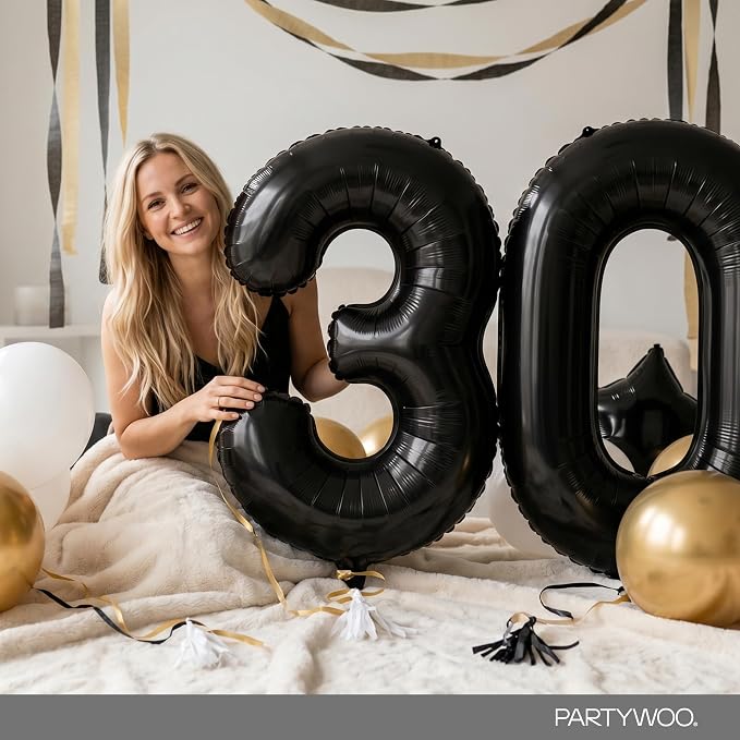 PartyWoo Number Balloons 40 Inch Black Number 30 Kit 33pcs - Image 3