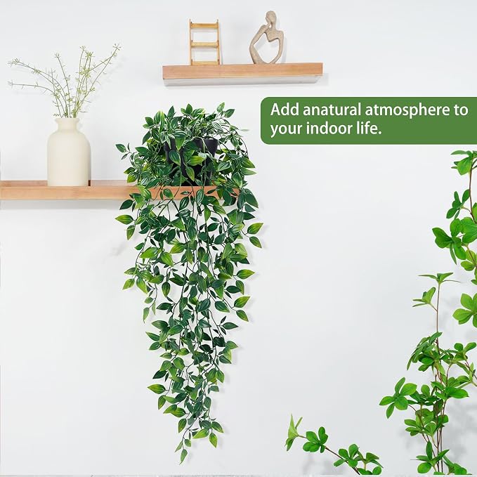 2Pcs Fake Hanging Plants with Pot Eucalyptus Leaves Fake Vines | UV Resistant - Image 6