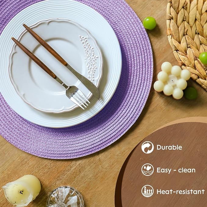 FunWheat Round Braided Placemats Set of 8 Table Mats - Image 5