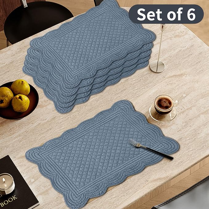 6 PC Quilted Placemats, 100% Cotton Fabric Washable Cloth Table Mats - Image 2