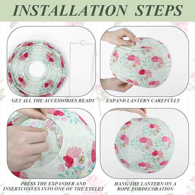 Baquler 12 Pcs Floral Paper Lanterns Tea Party Decorations 10 Inch Wildflower - Image 3