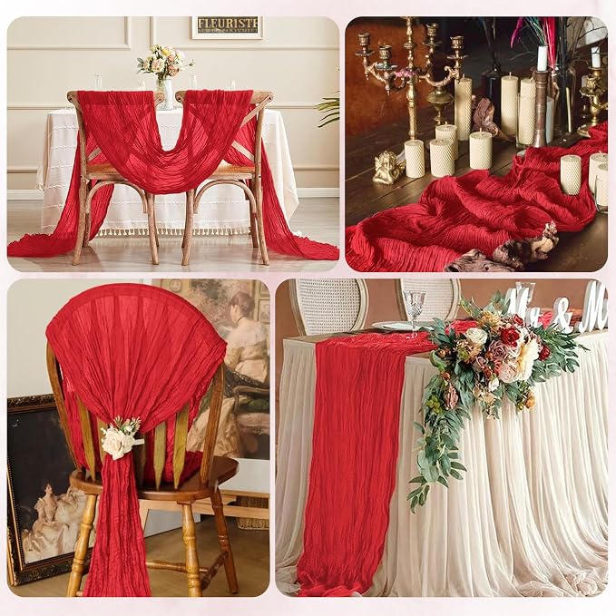 12 Pack Red Cheesecloth Table Runner 17x108 Inch Semi Sheer Boho Gauze Cheese - Image 7