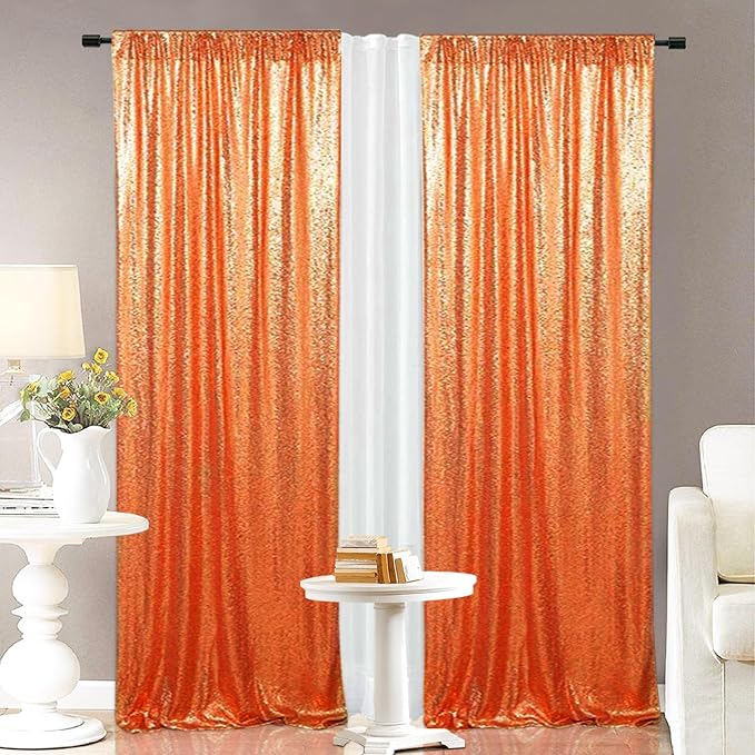Eternal Beauty Orange Sequin Backdrop Curtains, 2 Panels 2x8FT | 3mm Sparkle - Image 6
