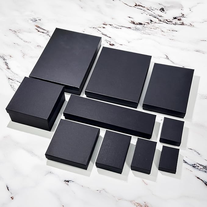 TheDisplayGuys - 25-Pack #53 Kraft Paper Cardboard Gift Boxes/Jewelry Cases w. Cotton Padding & Lid - Matte Black - (5.4" x 3.9" x 1.0")